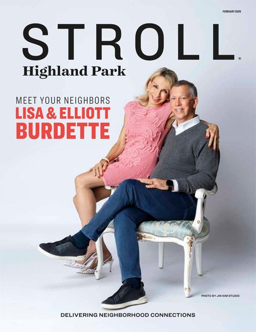 Couple seated on chair on magazine cover
